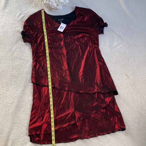 ❤️‍🔥 NWT Metallic Red Ruffle Cocktail Midi Dress - Picture 15 of 16